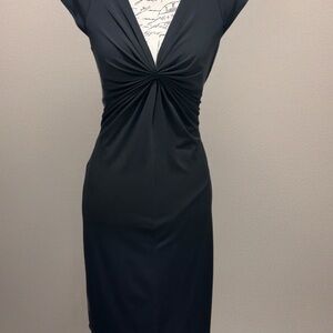 Vintage 90's Maggy London Petites Black Ruched V-Neck Dress NWT Sz 12P